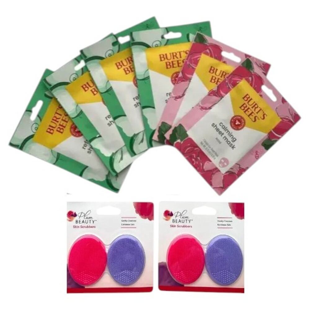 Lot 8 BURTS'S BEES Sheet Masks + Plum Beauty Skin Scrubers